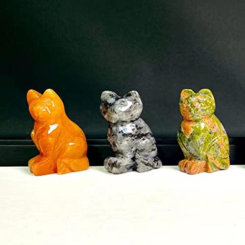 Crystal Cat Figurines Mix 12PCS, 1.5'' Hand Carved Cat Figurine, Healing Cat Statues and Figurines Gemstone Kitten Animal Carving for Collectible Figurines, Home Decor