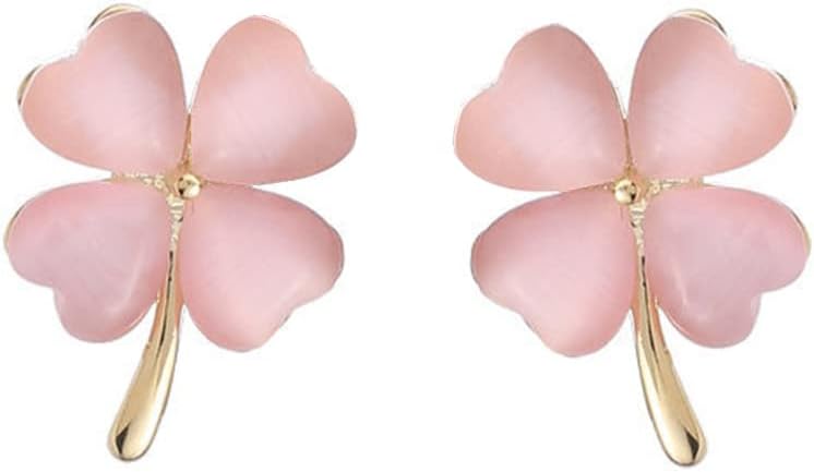 Green Cat Eye's Clover Flower Earrings for Women Girls 925 Sterling Silver Post Pin Hypoallergenic Lucky Love Heart 4 Leaf Petal Small Cute Studs Earring Dainty Gifts for Mother Sister Aunt
