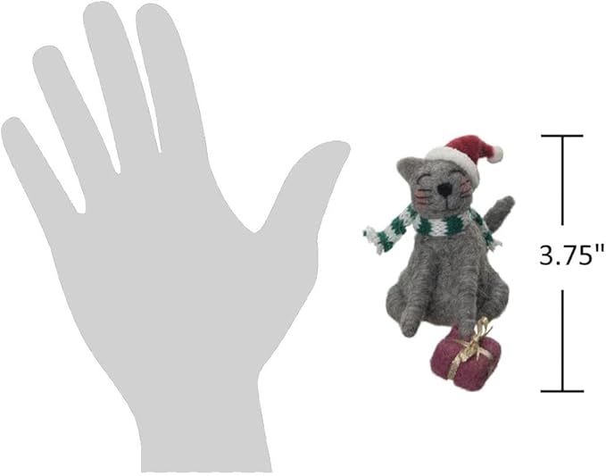 The Bridge Collection Santa Cat Wool Figurine - Wool Christmas Decor - Home for The Holidays - Christmas Cat Figurine