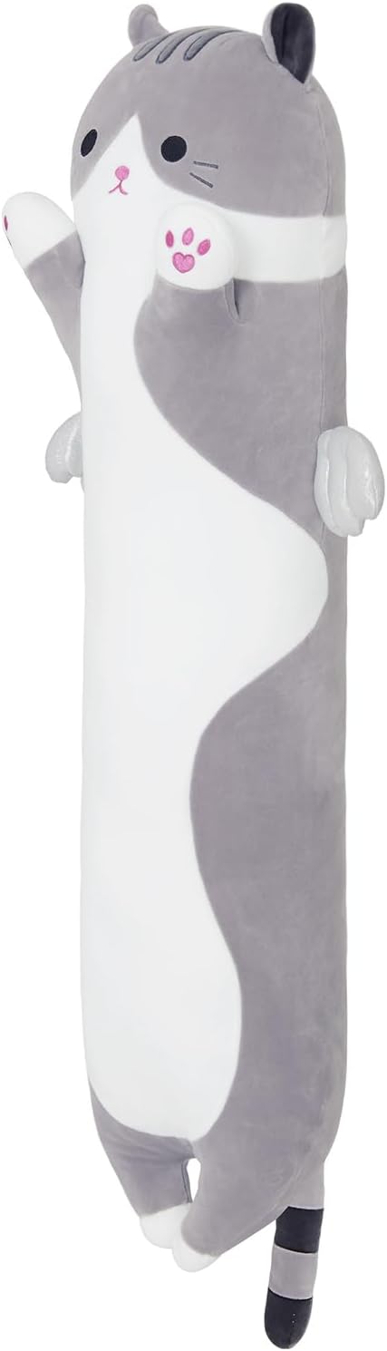 Long Plush Toy Cat Pillow Cute Plush Cat Toy Doll Stuffed Animal Cat Hugging Pillow for Sleeping Gift for Kids and Girls(Gray,110cm/43.3in)