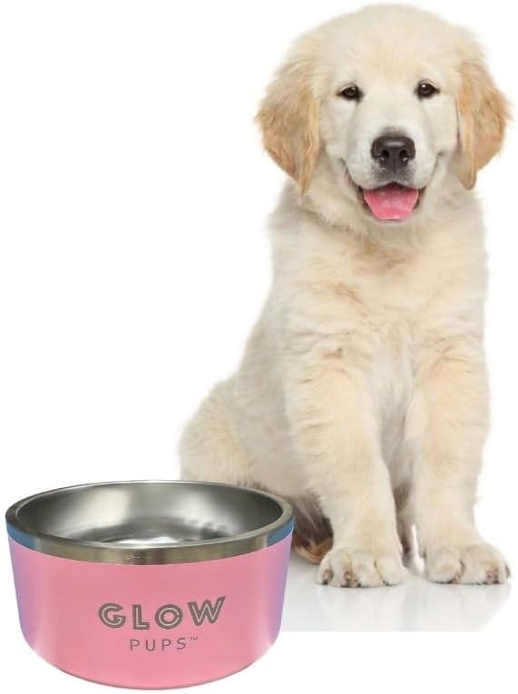 Dog Bowl, 64 oz Light Pink Stainless Steel Pet Bowl, Vacuum Insulated to Keep Water Cool, Non-Slip, Stylish and Functional, Easy to Clean Pet Bowl