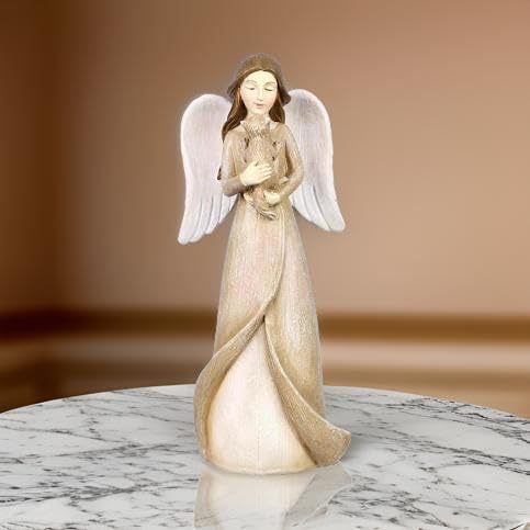 The Bridge Collection 5" Angel and Cat Figurine - Rustic Angel Figure for Cat Lovers - Angel Holding Kitten Statue for Pet Memorial Gift