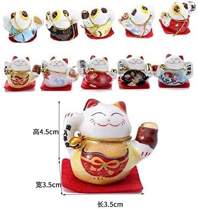 EatingBiting Set of 5 Japanese Ceramics Maneki Neko Lucky Cat Figurines Waving Upright Fortune Cat Figurines Cute Smiley Waving Upright Lucky Fortune