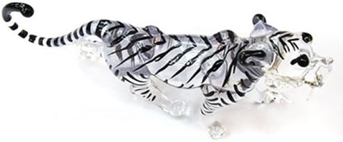 ChangThai Design Tiny 3½" Clear Black Striped Roaring Tiger Figurine - Miniature Hand Blown Glass Tigers Wild Cats Wildlife Felidae Animal Crystal Decorative Figure Collectible Figurines Décor Gifts
