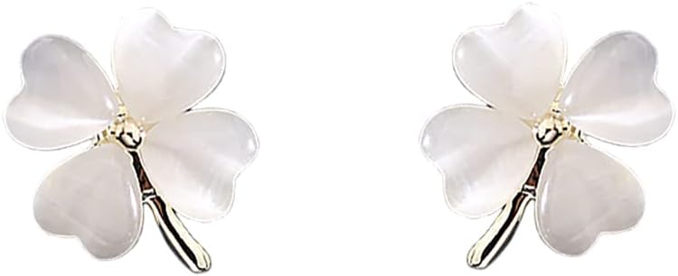 Green Cat Eye's Clover Flower Earrings for Women Girls 925 Sterling Silver Post Pin Hypoallergenic Lucky Love Heart 4 Leaf Petal Small Cute Studs Earring Dainty Gifts for Mother Sister Aunt