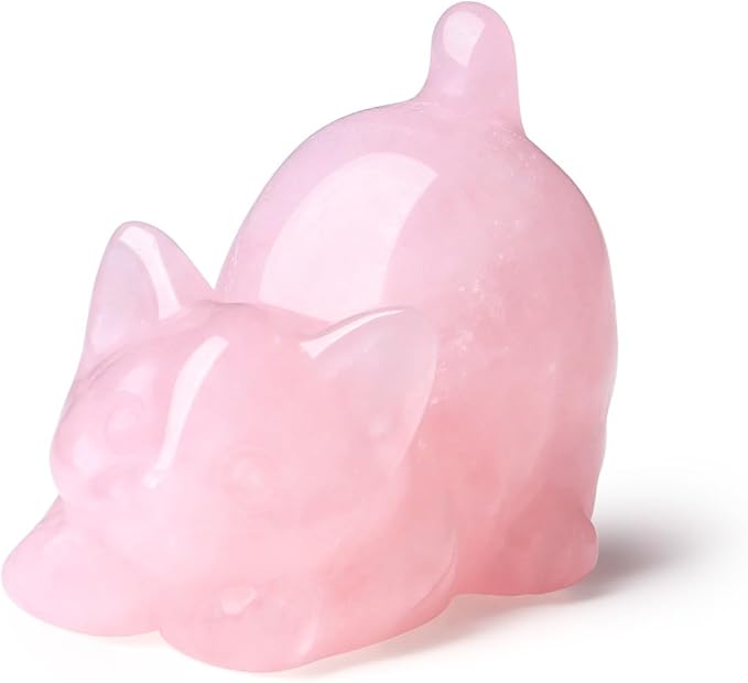 Rose Quartz Cat Crystal Statue Pink Carved Room Decor Figurines for Healing Stone Crystals Home Lazy Cute Sculpture Spiritual Natural Gemstones Cat Lover for Women Lovers