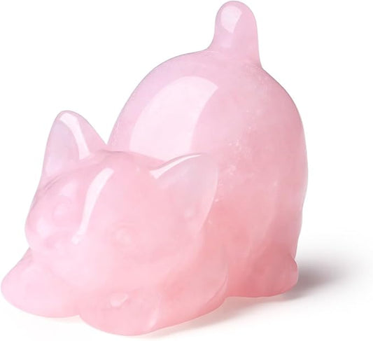 Rose Quartz Cat Crystal Statue Pink Carved Room Decor Figurines for Healing Stone Crystals Home Lazy Cute Sculpture Spiritual Natural Gemstones Cat Lover for Women Lovers