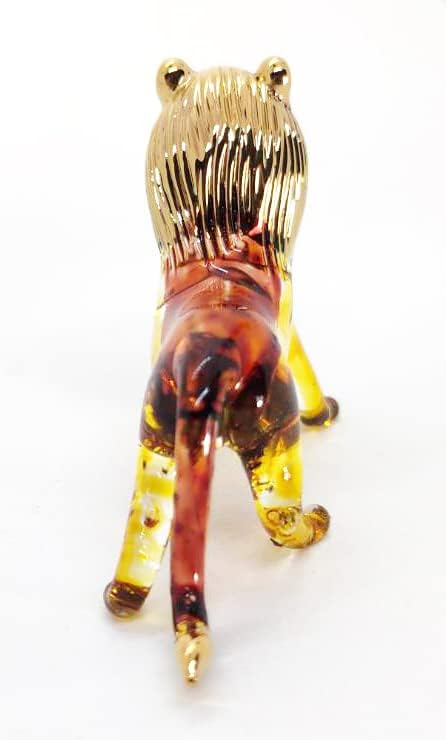 Tiny 2¾" Yellow Brown Gold Roar Lion - Miniature Hand Blown Glass Tigers Lions Panthera Wild Cats Crystal Wildlife Animal Decorative Figures Collectible Figurines Décor Gifts