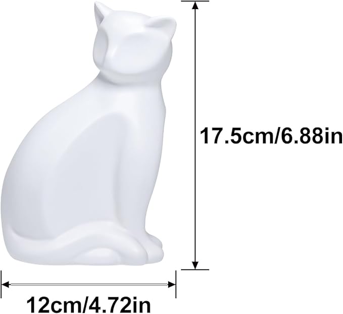 ECYC Minimalist Ceramic Lucky Cat Statue Living Room Desk Animal Figurine Decoration, White