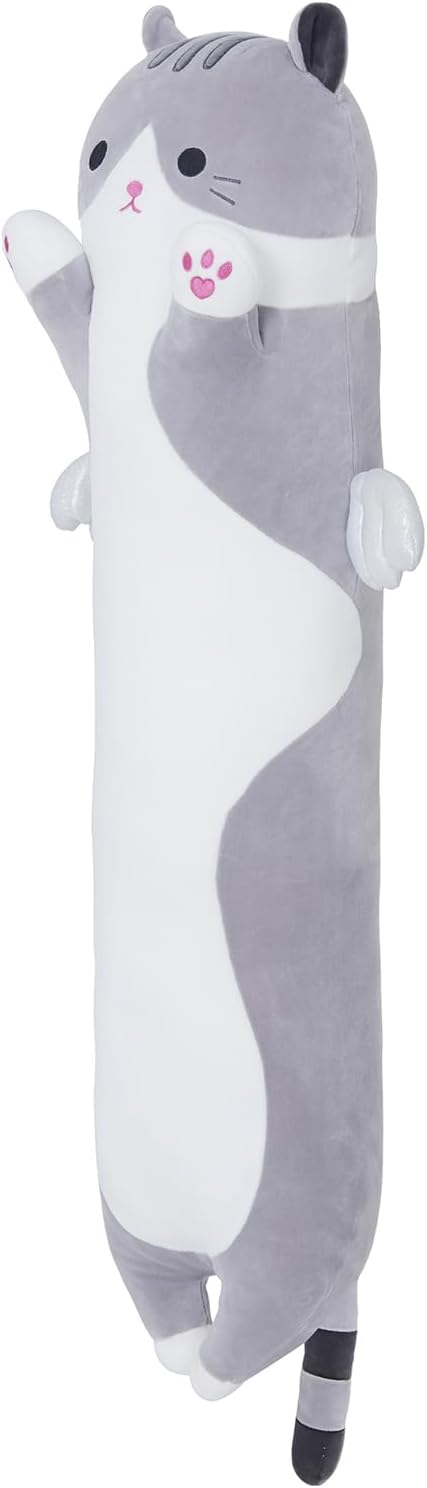 Long Cat Plush Body Pillow, Cute Cat Plush Toy Pillows with Wings, Stuffed Animals Kitten Soft Plushies Gifts for Kids Girls Girlfriend(Grey, 27.6in/70cm)