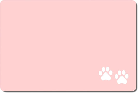 Rnivvi Dog Food Mat, 16" x 24" Footprint Absorbent Dog Cat Bowl Mat for Food and Water, Cute Anti-Slip Rubber Pet Feeding Rug Protect Floors, Puppy Placemat for Feeding & Watering Supplies, Pink