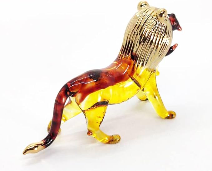 Tiny 2¾" Yellow Brown Gold Roar Lion - Miniature Hand Blown Glass Tigers Lions Panthera Wild Cats Crystal Wildlife Animal Decorative Figures Collectible Figurines Décor Gifts