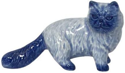 Ceramic Persian cat Figurine Dollhouse Delft Blue White Collectible Miniature Bonsai Garden Handmade Painted Gift no 3