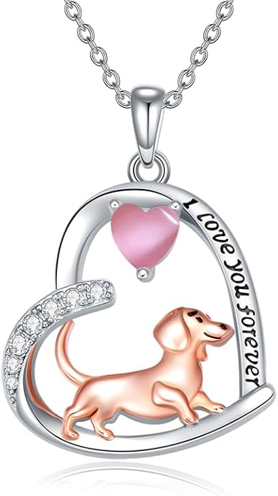 Dachshund Necklace 925 Sterling Silver Dachshund Birthstone Pendant Cute Animal Puppy Dog Dachshund Jewelry Gifts for Women Dachshund Lover