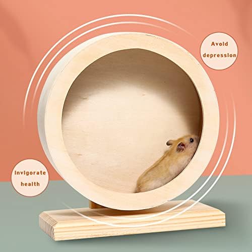 antiai Hamster Wooden Silent Wheel, 9.8 Inch Small Animal Exercise Wheel Accessories, Quiet Spinner Hamster Running Wheels Prevent Depression Toys for Hamsters, Gerbils, Mice and Other Small Pets（L）