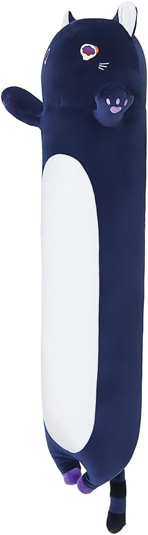 Long Cat Plush Body Pillow, Soft Cat Plush Toy Pillows for Kids, Stuffed Animals Cat Plushies Gifts for Girls Girlfriend(DevilCAT with Skull, 27.6in/70cm)