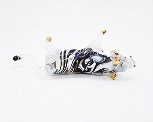 WitnyStore Tiny 5" Black White Gold Standing Tiger Roaring Figurine - Miniature Hand Blown Painted Glass Panthera Wild Cat Small Crystal Wildlife Animals Decorative Collectible Figurines Décor Gifts