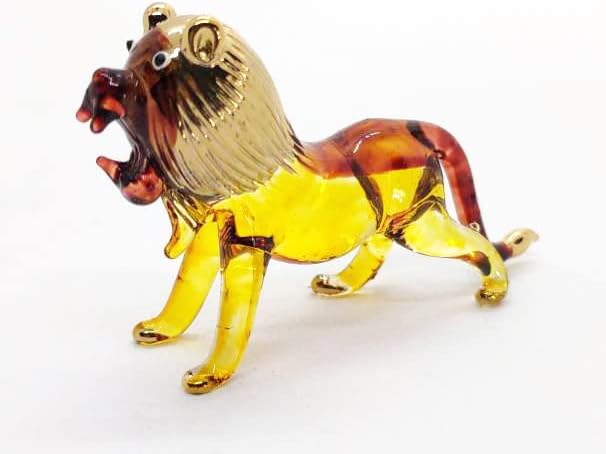 Tiny 2¾" Yellow Brown Gold Roar Lion - Miniature Hand Blown Glass Tigers Lions Panthera Wild Cats Crystal Wildlife Animal Decorative Figures Collectible Figurines Décor Gifts