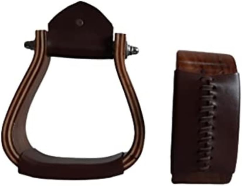 Wooden Wide Western Leather Covered Stirrups, Wooden Bell Saddle Stirrups