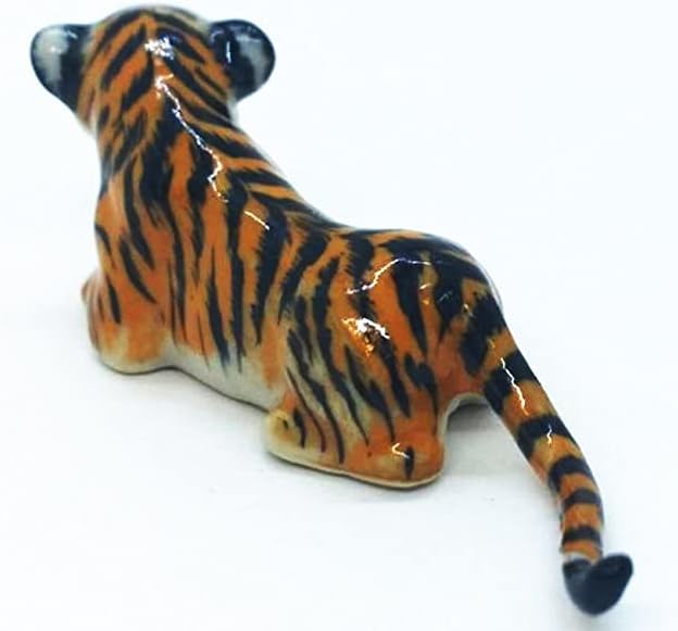 WitnyStore Tiny 2⅜" Orange Crouching Tiger Cub Figurine - Miniature Hand Made Ceramic Panthera Wild Cats Lion Tigers Jaguar Leopard Panther Animal Porcelain Decorative Collectible Figures Décor Gifts