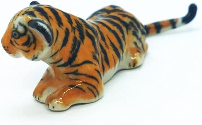 WitnyStore Tiny 2⅜" Orange Crouching Tiger Cub Figurine - Miniature Hand Made Ceramic Panthera Wild Cats Lion Tigers Jaguar Leopard Panther Animal Porcelain Decorative Collectible Figures Décor Gifts