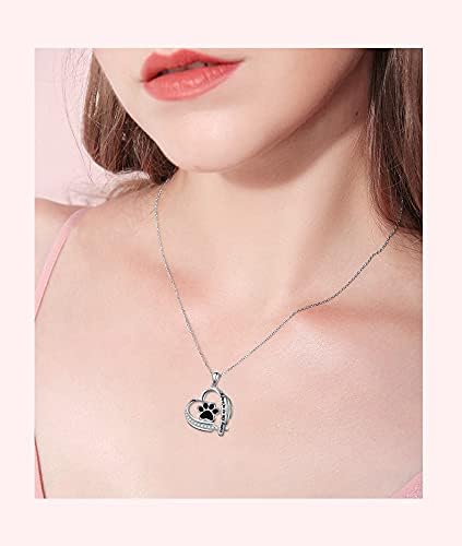 Ladytree S925 Sterling Silver Puppy Dog Cat Pet Paw Print Pendant Necklace 18 inches