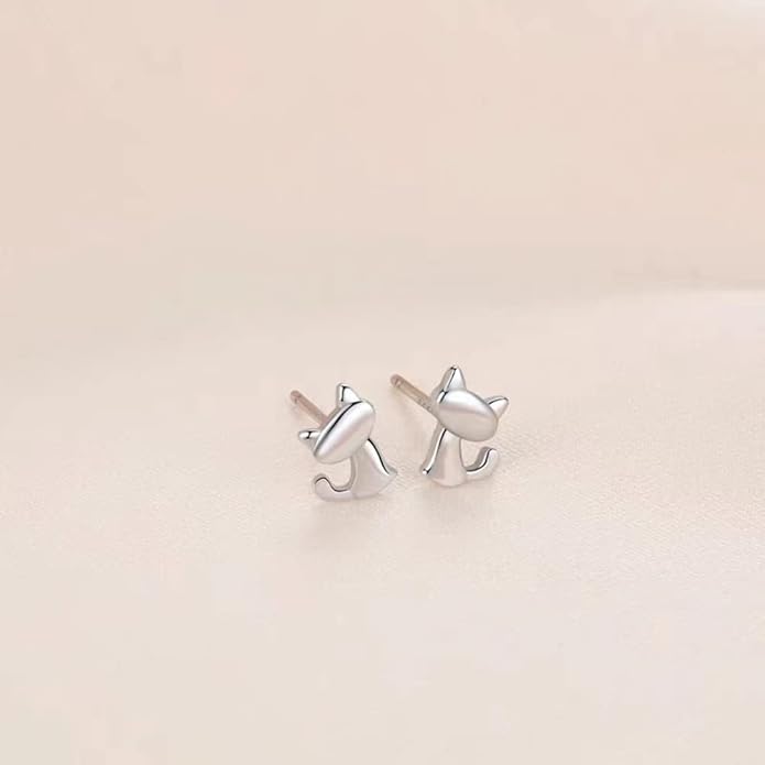 Cute Cat Stud Earrings S925 Sterling Silver Minimalist Lovely Pet Animal Tiny Cartilage Earring Ear Studs Piercing Hypoallergenic Jewelry Gifts for Women Girls