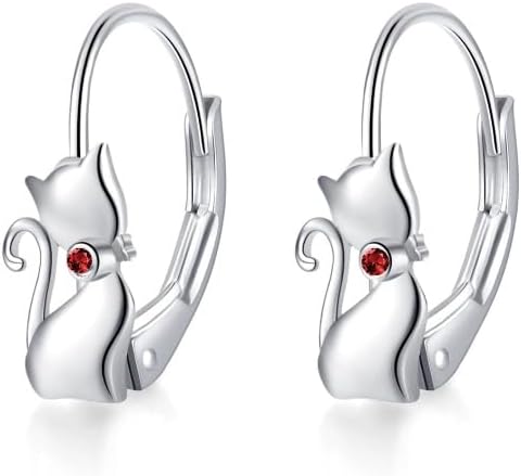 Cat Gifts Earrings Sterling Silver Cute Small Animal Cats Dangle Leverback Jewelry Gifts for women cat Lovers