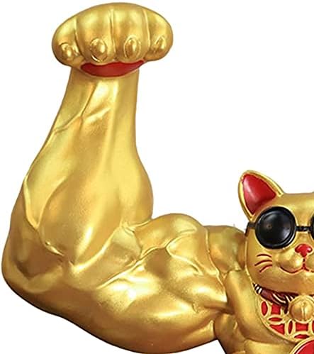Muscle Arm Cat Figurine Lucky Cat Statue Wealth Good Luck Statue Feng Shui Office Decoration for Home Hotel Ornament - Golden Robbery