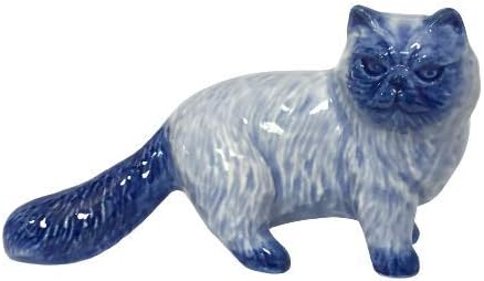 Ceramic Persian cat Figurine Dollhouse Delft Blue White Collectible Miniature Bonsai Garden Handmade Painted Gift no 3