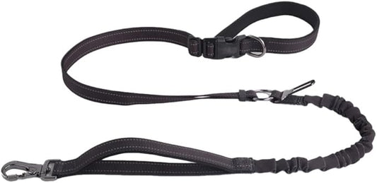 Hands Free Dog Leash for Large Medium Dogs Heavy Duty Bungee Reflective Adjustable Waist Leashes for Walking Running with Car Buckle 4-6FT (Black)