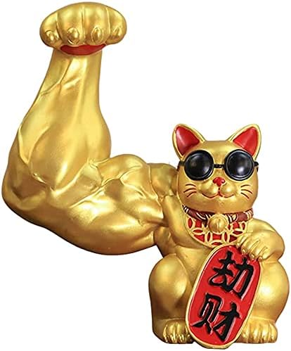 Muscle Arm Cat Figurine Lucky Cat Statue Wealth Good Luck Statue Feng Shui Office Decoration for Home Hotel Ornament - Golden Robbery