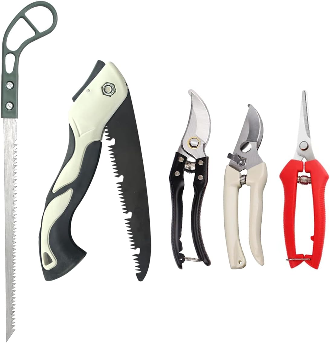 5 Piece Gardening Scissors Folding Saw Pruner Set with Pruner Saw Hand Garden Clippers Set