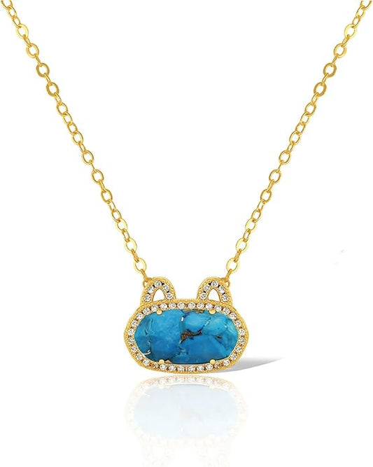 Fashion Jewelry Cat Necklace Collection for Women - Gold & Silver Plated Brass Pendant with Natural Gemstone, Dainty Cute Animal Jewelry Gift (Multiple Styles)