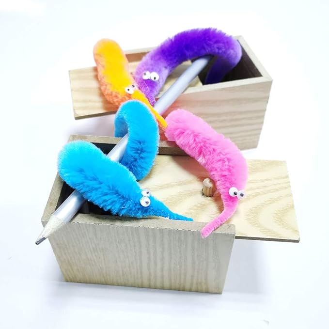 24 Pieces Fuzzy Worm Toys, String Worm Pets Fuzzy Worms On String Bulk Trick Toy Party Favors for Kid Cat (6 Colors)