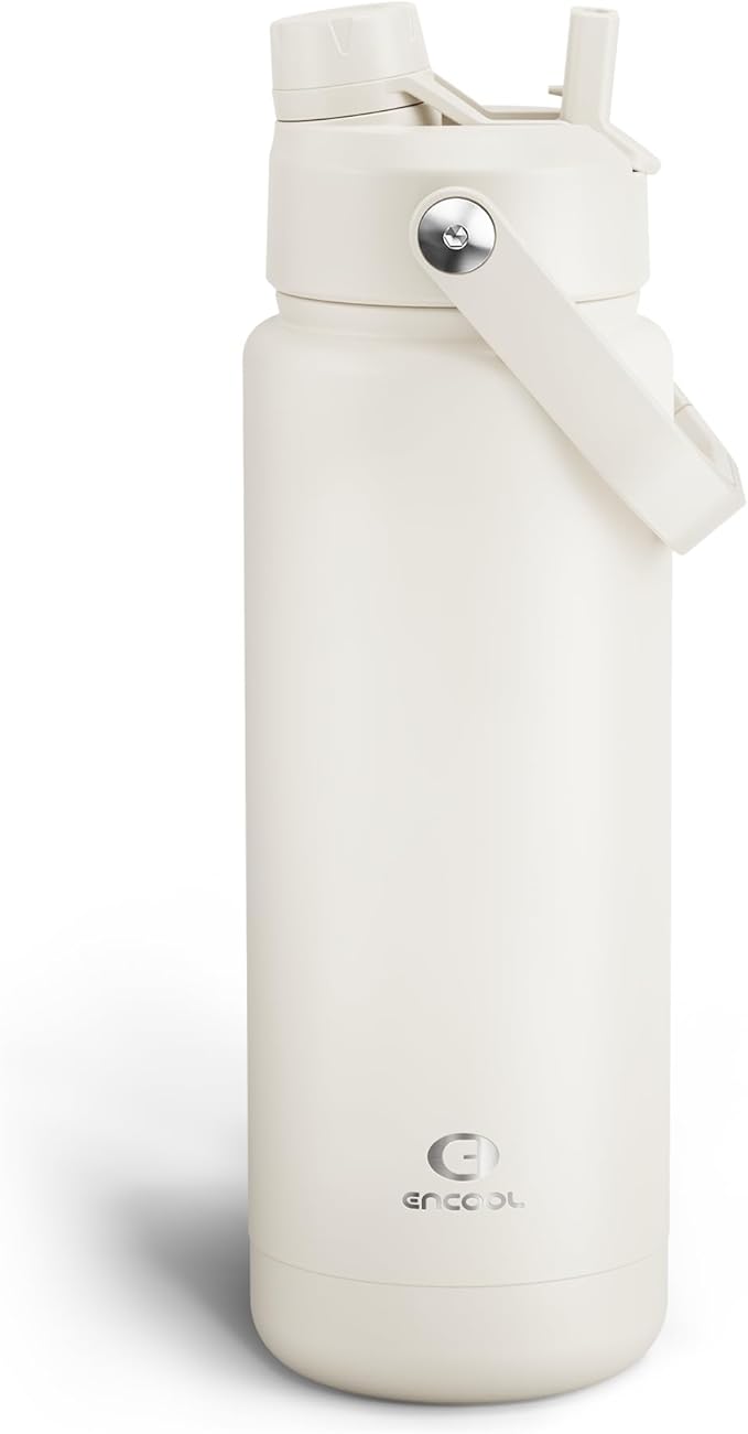 Insulated Water Bottle with Straw Stainless Steel Water Bottle, Leak-Proof, BPA-Free, Double Wall Vacuum Keeps Cold for 24 Hours for Sports, Travel, School (32 oz, Cream Moon)