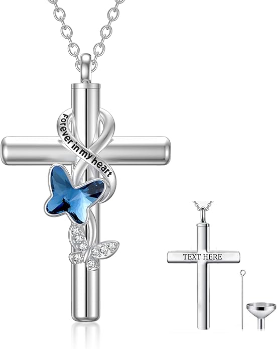 Cross Urn Necklace for Ashes 925 Sterling Silver Cremation Jewelry with Funnel Filler Kit Ashes Necklace for Human Women Girl Pets