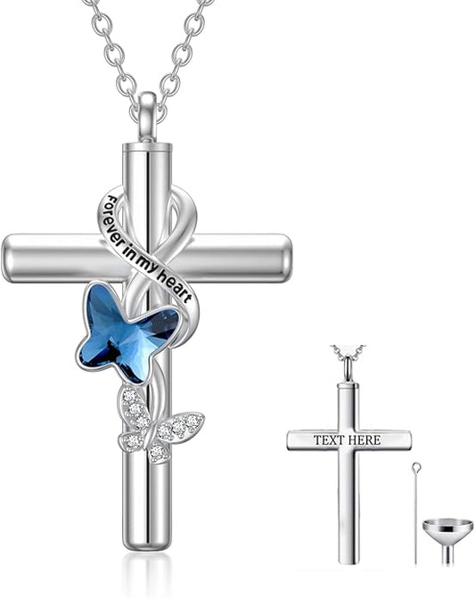 Cross Urn Necklace for Ashes 925 Sterling Silver Cremation Jewelry with Funnel Filler Kit Ashes Necklace for Human Women Girl Pets