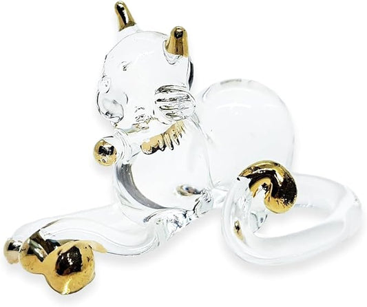 Tiny 2" Clear Gold Crouching Play Ball Cat Figurine Miniature Hand Blown Painted Glass Cats Kitten Feline Animals Cute Crystal Decorative Collectible Figurines Décor Gifts