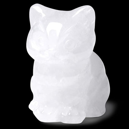 DUQGUHO Cat Decor Clear Quartz Cat Crystal Figurines Crystals Gifts for Cat Lovers Men Women Lucky Cute Cat Statue for Room Desk Decor 1PC