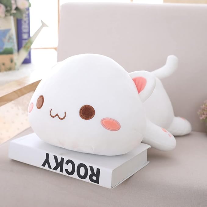 Cute Kitten Plush Toy Stuffed Animal Pet Kitty Soft Anime Cat Plush Pillow，Plush cat Doll Pillow Toys Children's (White)