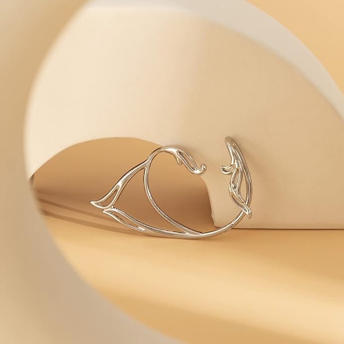 Gothic Elves Ear Cuffs 2pcs Non-Pierced Cat Ear Wrap Hollow Cartilage Climber Earrings Punk Hip Hop Clip on Statement Earrings Gift for Women