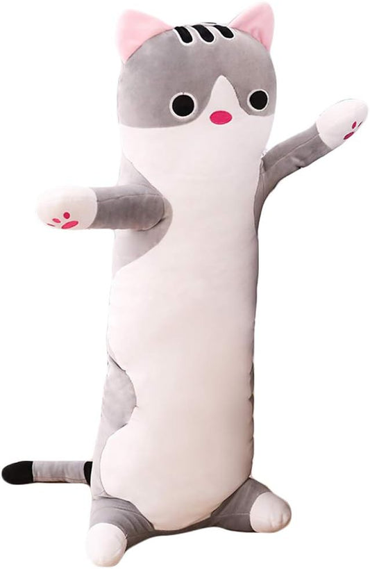 Cat Plush Hugging Pillow, Cat Stuffed Animals Soft Kitten Plush Long Body Pillow Toy Gifts for Kids (Gray, 27.55 inch)
