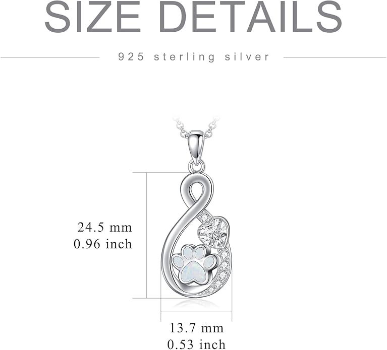 Pet Ashes Necklace 925 Sterling Silver Dog/Cat Urn Necklaces for Ashes Paw Print Pendant Pet Cremation Keepsake Memorial Jewelry for Women