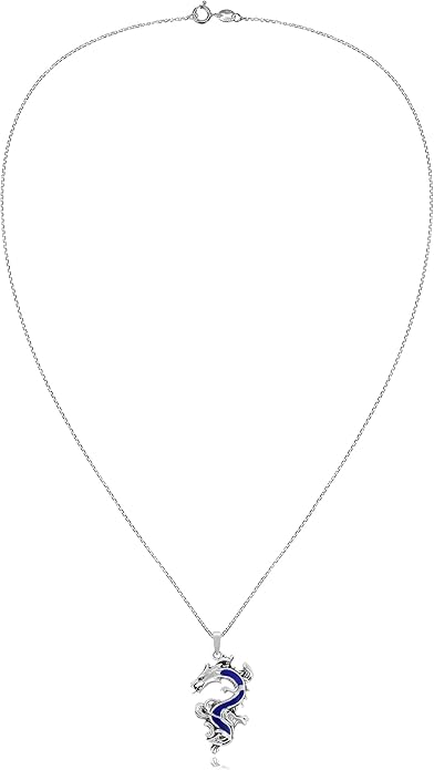 AeraVida Legendary Chinese Dragon Charm Stone Inlaid Accent .925 Sterling Silver Pendant on 18-inch Chain Necklace | Dragon Jewelry Necklace Accessory for Men Women Unisex