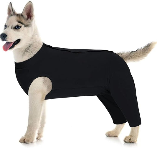 Kuoser Dog Surgery Suit Female Spay Male Neuter, Dog Leg Sleeve to Stop Licking Soft Dog Onesie for Abdominal Wound, Dog Recovery Suit Rear Leg Sleeves Pet Elbow Brace Protector, Black XL
