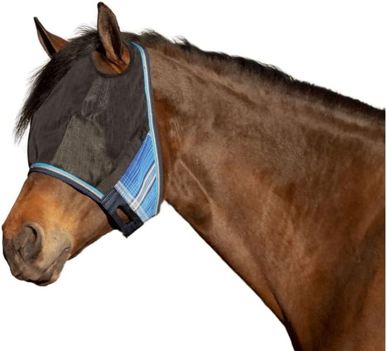 Kensington 90% UV Fly Mask Halter CatchMask UViator - Without Ears & Forelock Freedom Web Trim *Roomy Fit*- X-Large, Kentucky Blue