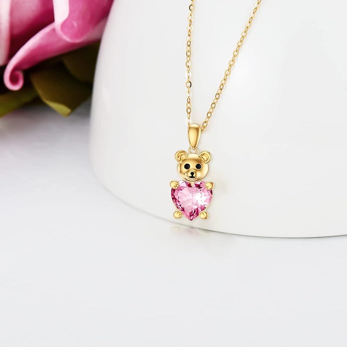 WSX 14K Real Gold Animal Necklace for Women, Bear/Cat/Rabbit/Elephant/Horse Pendant Charm Jewelry Gifts Mother Day Valentine Christmas