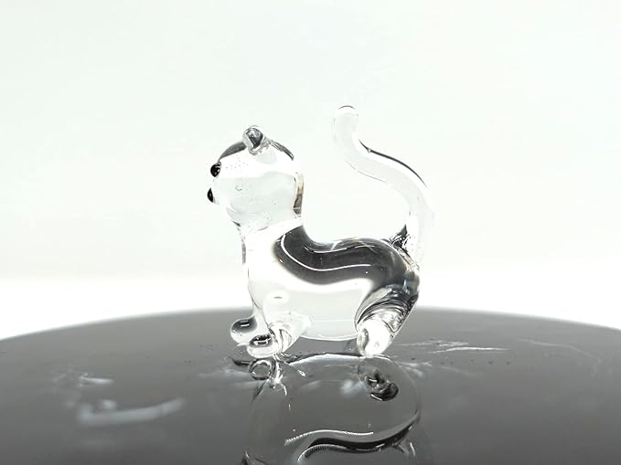 Cat Tiny Micro Figurines Blown Glass Art Animals Hand Painted Collectible Gift Decorate (Clear Sit)