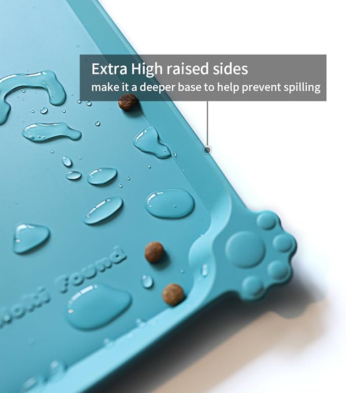 Hoki Found X-Large Silicone Non Slip Pet Feeding Mats - Waterproof Dog Cat Food Mats - Glacier